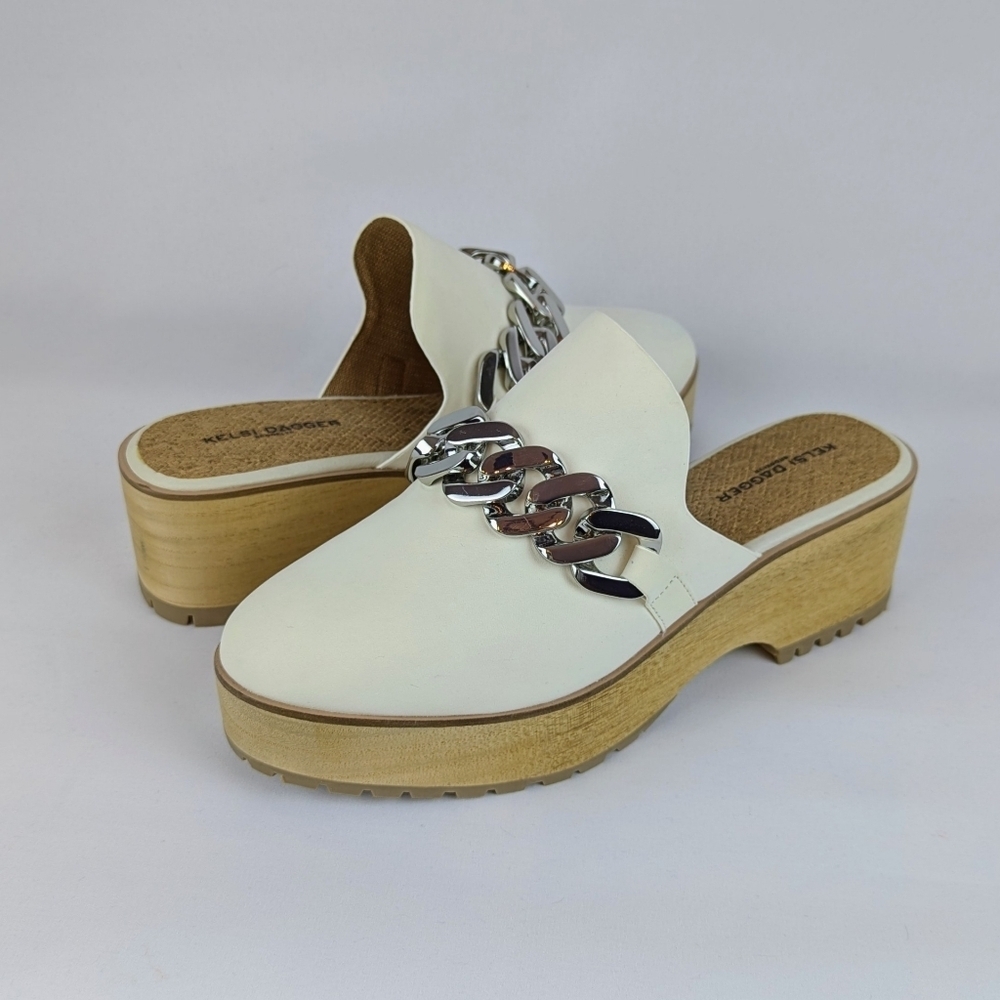 Kelsey Dagger Brooklyn Weather Platform Leather Clog Chain Detail Cream 10 NWOB